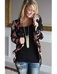 AMiERY Mujeres Floral rayas Cardigans Open Front Draped Kimono Loose Cardigan