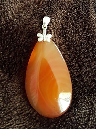 High Grade Apricot Agate Sterling Silver 925 Pendant Free Cord Necklace 18"