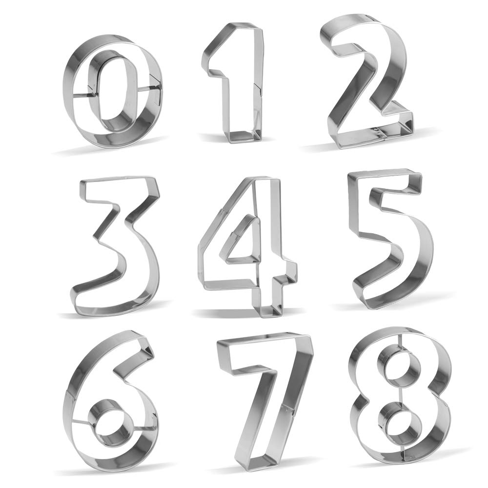 Number Cookie Cutter Set, from 0 to 8-9 Piece - Stainless Steel