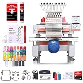 Poolin EOV 15-Needle Embroidery Machine | Pro Bundle &ndash; Includes 40-Color Thread, 144 Pre-Wound Bobbins, Wash Away Topping &amp; Cut Away Stabilizer