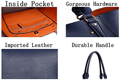 Obosoyo Women's Waterproof Handbags Ladies Synthetic Leather Tote Shoulder Bags Fashion Travelling Mommy Soft Hot Purse Navy Blue - Thumbnail 6