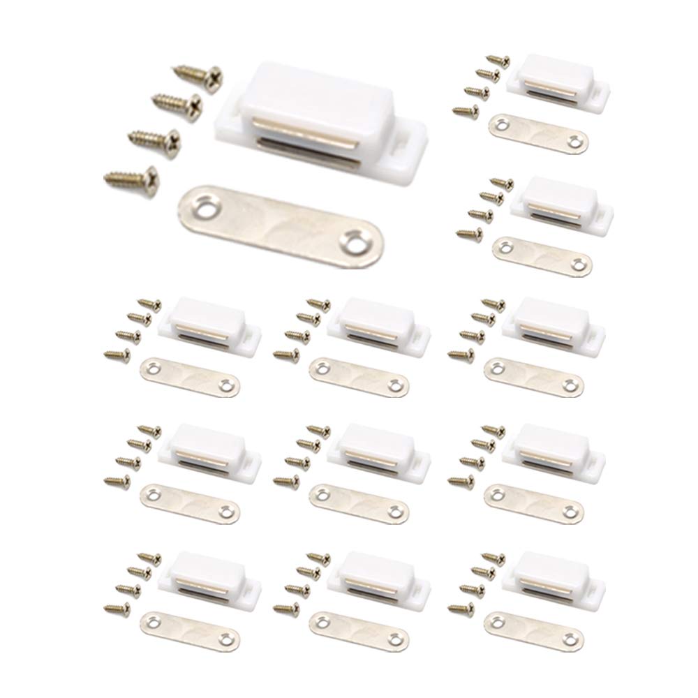 Photo 1 of QEDT Cabinet Magnet Latch - Best for Cabinet Doors, Cupboards, Drawers and Shutters - Cabinet Magnetic Latch Easy Install - Magnetic Cabinet Catch Screws Included - Set of 12(White)