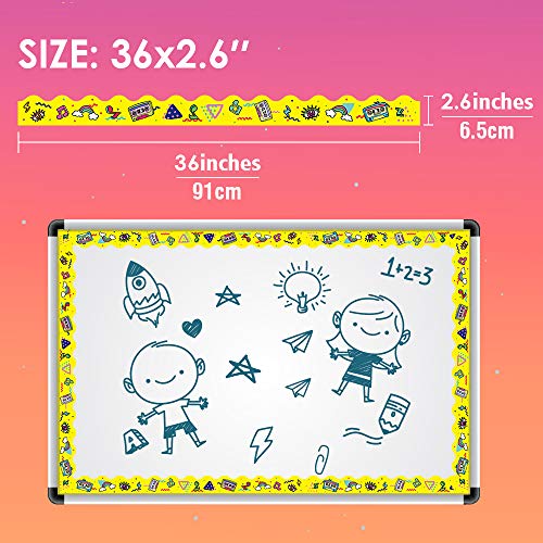 Bulletin Border 6-Pack Laminated Bulletin Board Borders for Classroom & School, Geometric Pattern Decorative Scalloped Trimmers, Border Trim, 2.6 x 36 inches of Each Roll