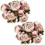 Ogrmar Vintage Artificial Peony Silk Flowers Bouquet for Decoration (Cameo Brown x2)