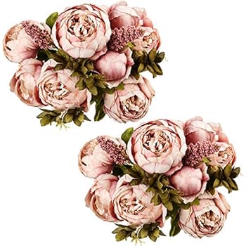 Ogrmar Vintage Artificial Peony Silk Flowers Bouquet for Decoration (Cameo Brown x2)