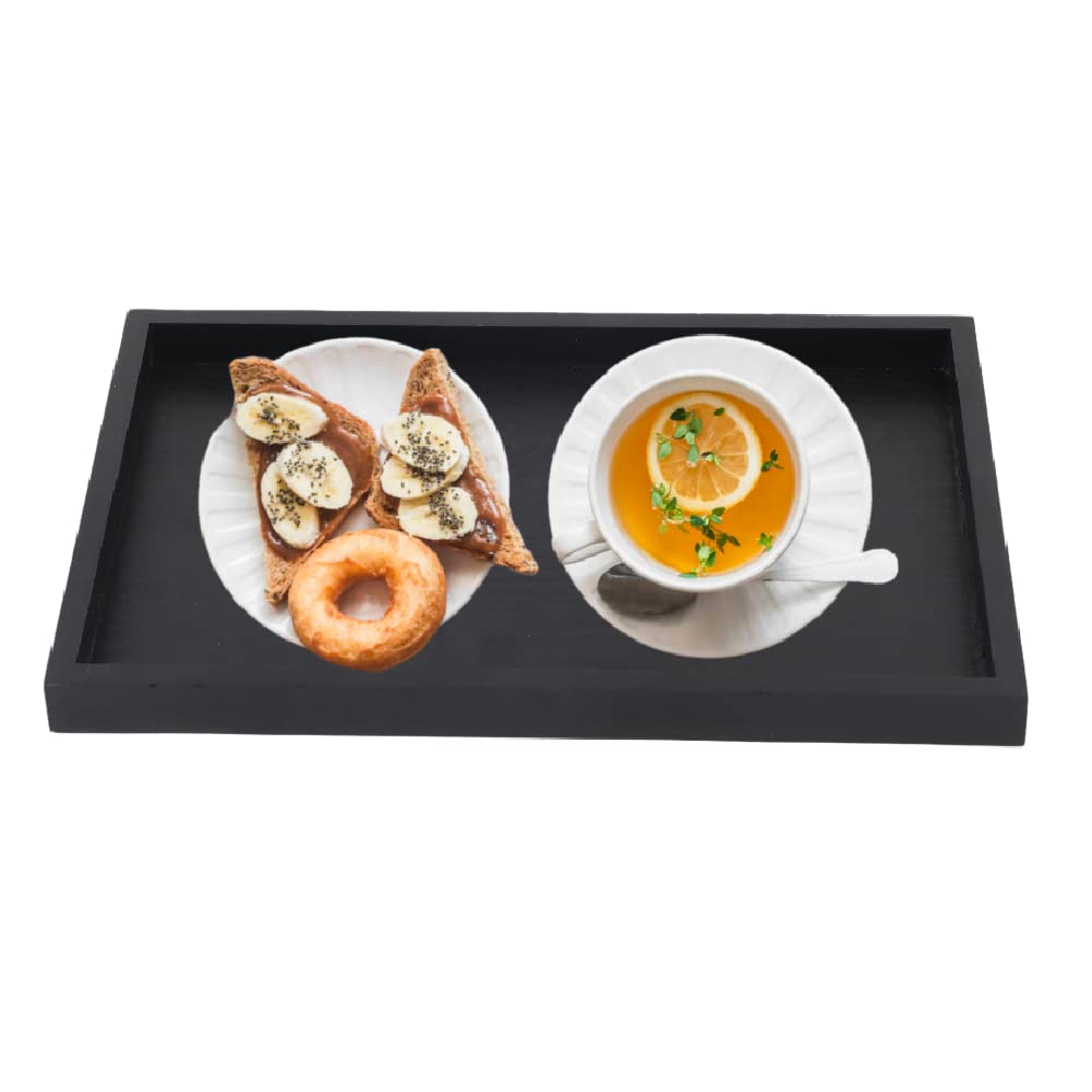 Black Rectangular Wooden Serving Tea Tray, Restaurant Service Tray, Non-slip Food Tray Breakfast Coffee Snack Food Solid Wood Tray(22 * 12 * 2cm)