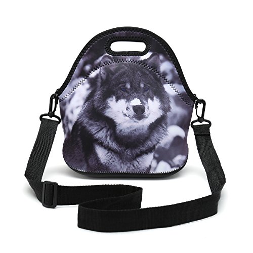 Neoprene Lunch Bag Neoprene Case Removable Shoulder Strap, Thermal Thick Lunch Tote Bag,Large Size,Reusable Bags for Adults,Women,Men (Cool Snow Wolf)