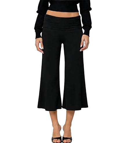 HEYHUN Women's Solid Wide Leg Flared Capri Boho Gaucho Pants