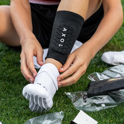 AXOL Built In Sleeve Shin Pads | Ultra Protection Gel Shin Pads for Youth & Adults | Lightweight, Slip-Free Football Guard