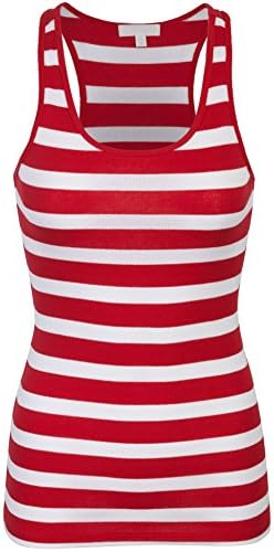 BOHENY Womens Cotton Stripe Ribbed Racerback Tank Top-M-Red