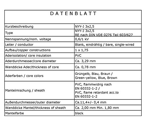 TechMech 5m NYY-J 3x2,5 mm² Erdkabel Elektrokabel Beton und Freien Kupfer Made in Germany – Bild 4