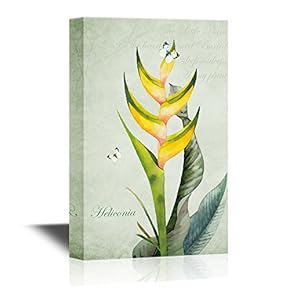 Canvas Wall Art - Retro Style Tropical Plant Heliconia - Gallery Wrap Modern Home Art | Ready to Hang - 12" x 18"