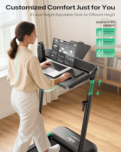 UREVO Foldimix 5L Treadmills for Home, Dual Brushless Motorized 3.0HP ，9% Auto Incline Walking Pad with Adjustable Handle Bar, Multi-Functional, 14-Point Shock Absorption, Standing Desk Treadmill