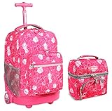 J World Aloha Sunrise Roller Backpack Back Pack and Corey Lunch Bag Bundle Set