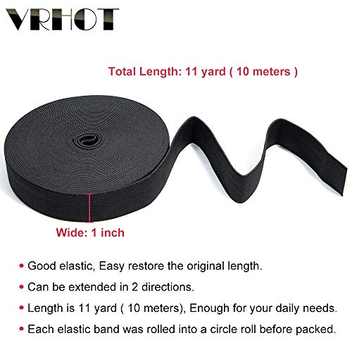 VRHOT 1 inch Elastic Band for Wigs 11 Yards Elastic Spool Cord Elastic Bands Thick Knit Elastic Waistband Black Wide Roll Elastic Strap Stretch Elastic Waist Band for Sewing Wig Making Supplies - Thumbnail 3