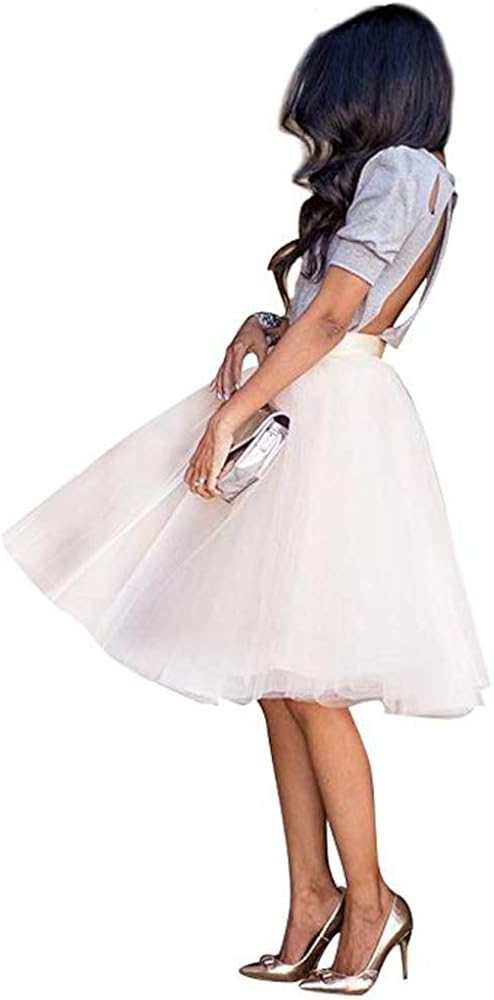 WEISIPU Women's 6 Layer Short A Line Elastic Waistband Tutu Tulle Prom Princess Midi Dance Skirt at  Women’s Clothing store