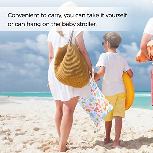OFUN 2 Packs Baby Wet and Dry Bag for Cloth Diapers , Waterproof Travel Cloth Diaper Bag Nappy Organizer Bag with 2 Pocket