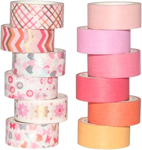 Amazon Co Jp マスキングテープ 和紙テープ 装飾用テープ 可愛い 12ロール Diyギフト 包装バンド Diy工芸品 ダムパターン 赤と金の12ロール ホビー