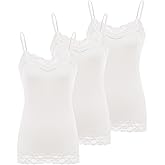 Kate Kasin Women's Adjustable Spaghetti Strap Lace Trim Cami Tunic Tank Top 3PACK