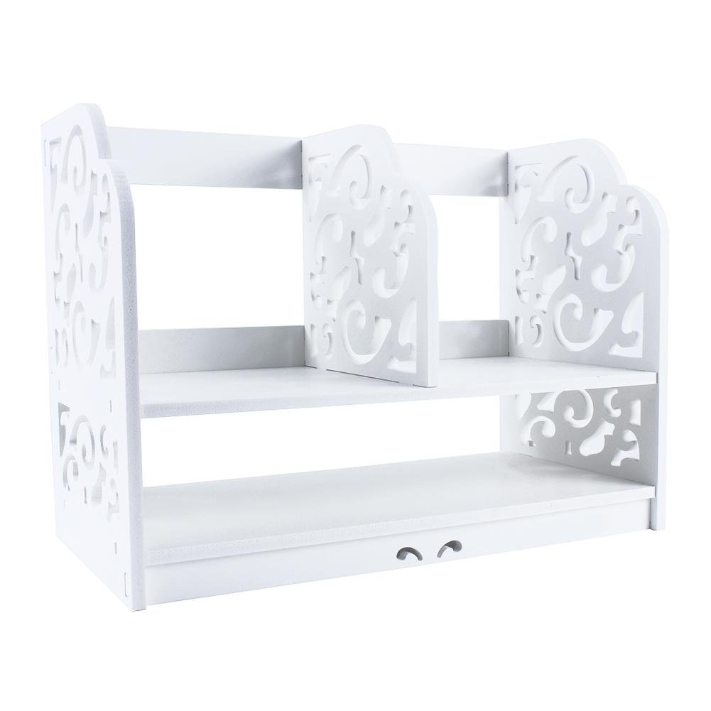 EBTOOLS Desktop Bookshelf, 2 Tier Wooden Office Storage Rack Desktop Organiser Shelf Freestanding Desktop Book Shelf for Home Office Kitchen Bedroom Bathroom