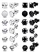 Besteel 12 Pairs Stainless Steel Black White Stud Earrings for Men Women Cool CZ Ear Piercing Earring Jewelry 7mm primary