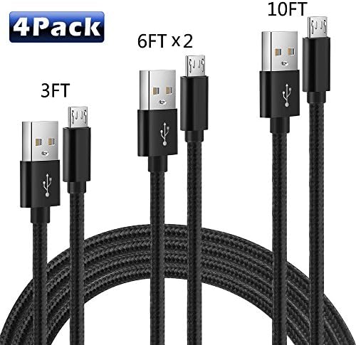 Basse Micro USB Cable, 4 Pack [3FT 6FT 6FT 10FT] Nylon Braided Micro Lightning Cable, Lightning Charging and Syncing USB Charge Cord for Samsung, Motorola, HTC and More Android Devices