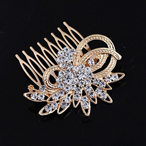 Flowers And More Interdental Comb Headdress, Unpara Attractive Glitter Jewerly Alloy Plating Gold and Silver Headdress (Gold)