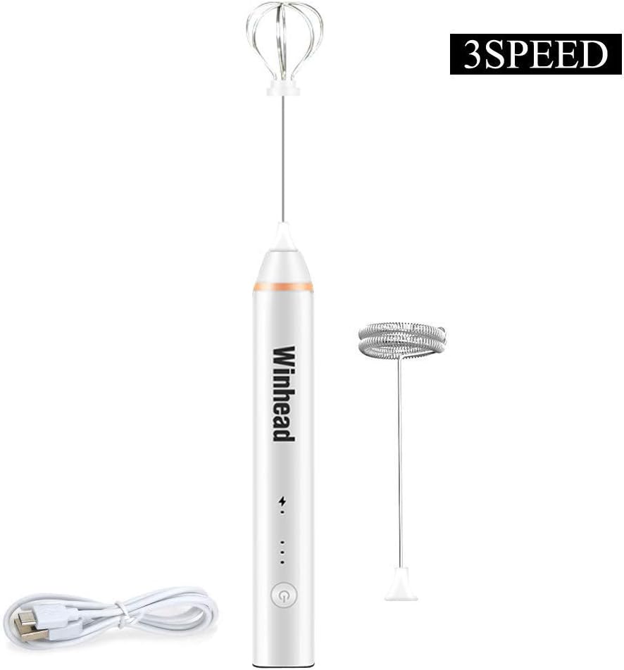 ZJING Milk Frother Handheld Milk Frothers Coffee Frother Electric Whisk USB Rechargeable stainless steel Drink Mixer Cappuccino Hot Chocolate Egg Beating,White