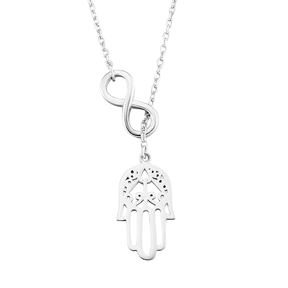 Silver Mountain Damen Ketten Anhänger aus 925er Sterling silber, Unendlichkeit, Viel Glück, Hamsa Fatima Hand Halskette, 45,7