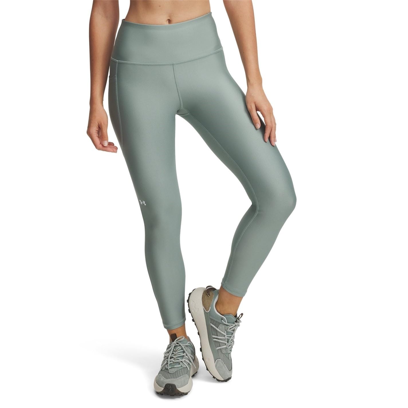 Under Armour Womens HeatGear Armour High Waisted Ankle No-Slip Leggings, (349) Silica Green / / White, X-Large Image
