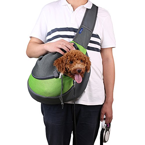 CISNO Small Pet Dog Cat Kitty Carry Carrier Outdoor Travel Oxford Single Shoulder Bag Sling (M, Green)