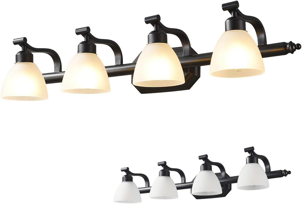 KODYE Vanity Lights, Classic Black Light fixtures, Bathroom Lights Over Mirror with White Frosted Glass Shade, Up and Down Bathroom Lights Perfect for Wall Mounted (Bathroom Vanity Lights 4 Lights): Home Improvement