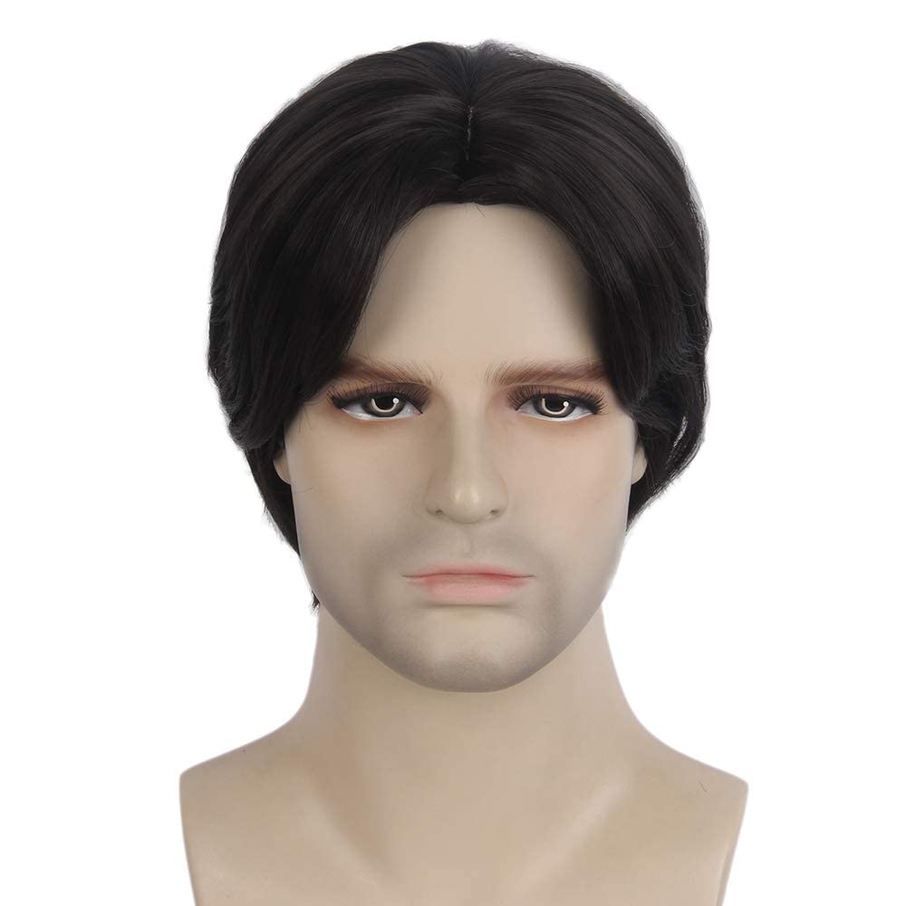 REEWES Middle Part Men's Wig - Short Curly Full Wig with Side Swept Bangs - Natural Synthetic Hair for Daily Party Cosplay (Black) — image 1