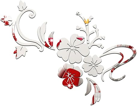 Winomo 3d Spiegel Aufkleber Blumen Spiegel Wandtattoos Kunst Fur Wohnraum Schlafzimmer Wohnzimmer Badezimmer Dekoration Silber Amazon De Baumarkt