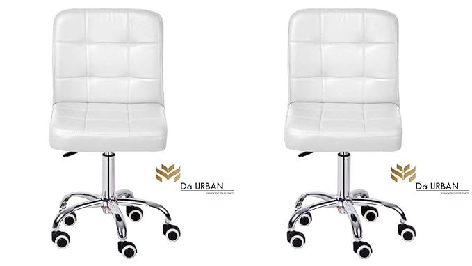 Da URBAN Height Adjustable White Cadbury (Set of 2) Cafeteria & BAR Wheels Stool/Chair (ISO and BIFMA Certified)