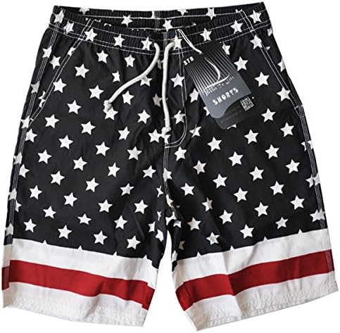 Boardshorts for Mens Outdoor Swimwear USA Flag Strips Star Artwork Prints Good for Your Home Outdoor Travel (XL Size,Black White Red Color)