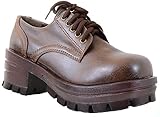 Chunky Lace-up Platform Loafer Heels Shoes Women Brown