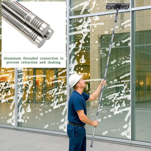Telescopic Cleaning Stick 4 m, 2 in 1 Glass Cleaner | Telescopic Window Squeegee with 180° Swivel Head, High Outdoor Glass Cleaner (Grey)