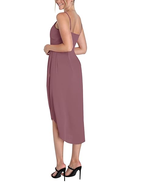 SPRIME WOMEN’S COCKTAIL WRAP DRESS SLEEVELESS V NECK FORMAL MIDI DRESSES IRREGULAR TULIP HEM SUMMER SEXY DRESS FOR WOMEN CAMEO BROWN