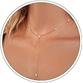 HAXIYA Lariat Gold Necklace for Women Dainty Long Necklace 14k Gold Plated/Silver Y-Shaped Pendant Drop Chain Trendy Layered Pearl/Beaded/CZ Necklaces Simple Gold Jewelry For Women Gift
