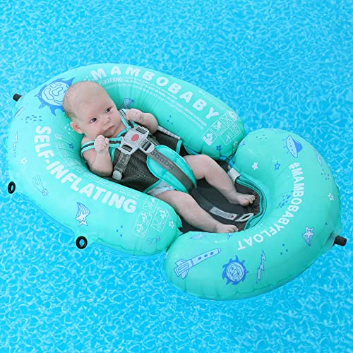 Mambobaby Baby Float Self-Inflating Baby Pool Float, AnjeeIOT Compressible Pool Swim Float Infant Soft Solid Swimming Trainer, Baby Float with Removable UPF 50+ UV Sun Protection Canopy