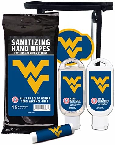 Worthy Promotional NCAA West Virginia Mountaineers 4-Piece Premium Gift Set with SPF 15 Lip Balm, Sanitizer, Wipes, Sunscreen