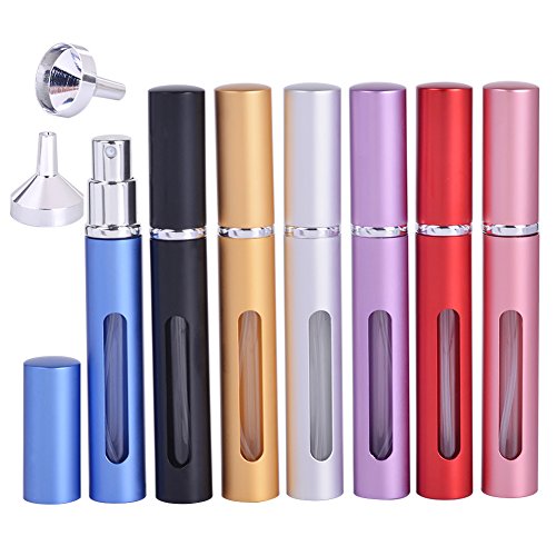 Perfume Spray Bottle Atomizer ,5ML Refillable Empty Perfume Bottle for perfumes ,Refillable Perfume Atomizer Bottle with 2 Sliver Funnels ,Set of 7 ,Christmas Day Gift