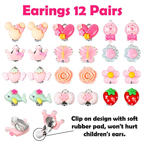 WATINC 62Pcs Candy Princess Jewelry Beaded Necklace Beads Bracelet Macaron Ice-Cream Color Chunky Bubblegum Toy Ring Crystal Earring Pastel Flower Pretend Play Dress Up Accessories for Little Girls