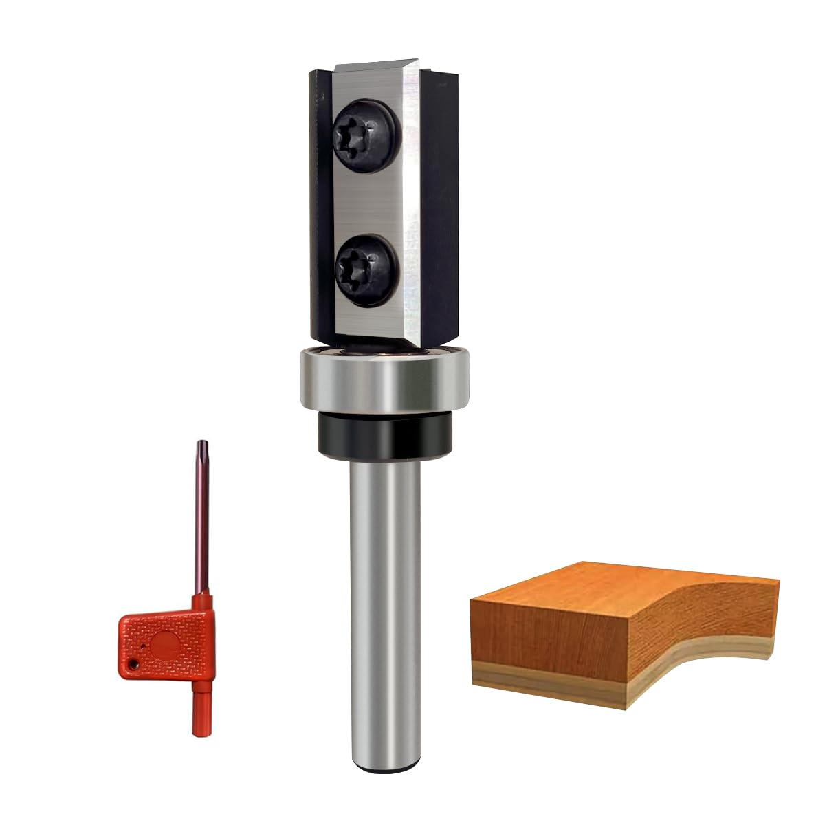 glryd Reversible Plates Flush Cutter, 8 mm Shaft, Flush Cutter, Cutting Length 30 mm, 4-Sided Interchangeable Carbide Blade, Flush Cutter with Ball Bearing, Wood Cutter for Edge Processing