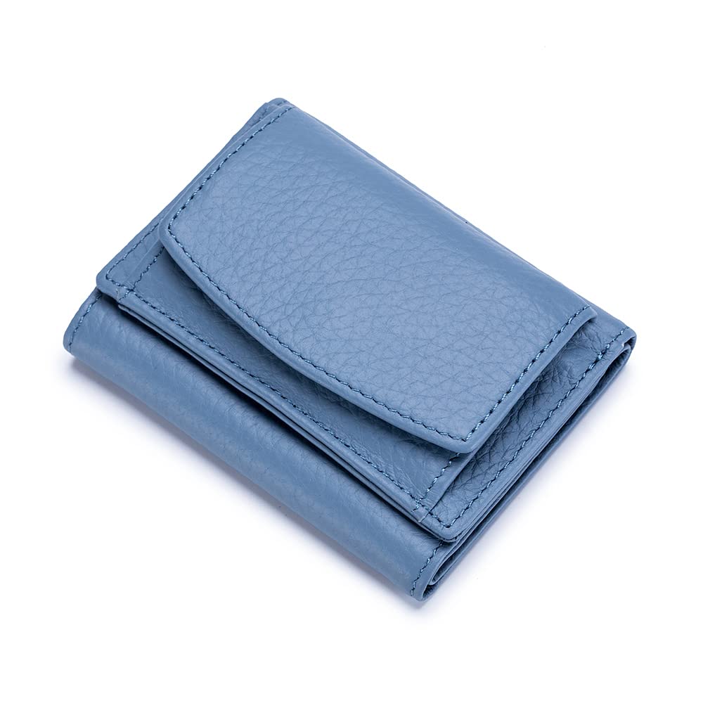 ZhaoCo Small Wallet with Coin Pocket Genuine Leather Womens Wallet Purse RFID Blocking Credit Card Holder Coin Purses for Girls Ladies - Blue,10*7*3cm