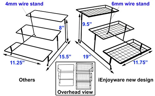 Unique 3 Tier Mesh Serving Stand with Server Platters - Three White Porcelain Food Dessert Display Tray