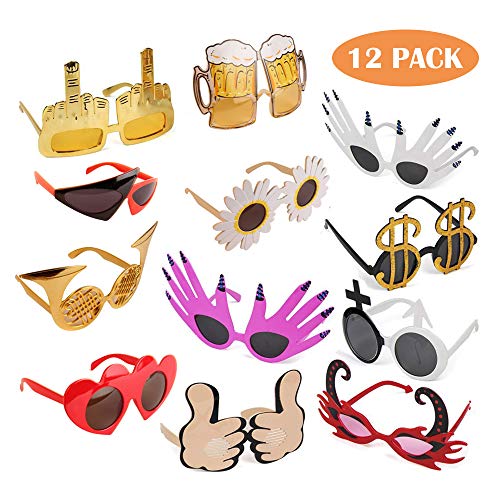 TD.IVES Funny Glasses Party Sunglasses Costume Sunglasses,12 Pack Cool Shaped Funny Party Hats