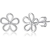 SLUYNZ Solid 925 Sterling Silver Flower Stud Earrings for Women Teens Hollow Flower Stud Earrings Spring