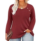 TIYOMI Plus Size Tops for Women Long Sleeve Shirts Crewneck Tunics Button Up Casual Loose Fit Tshirt XL-5XL 14W-28W